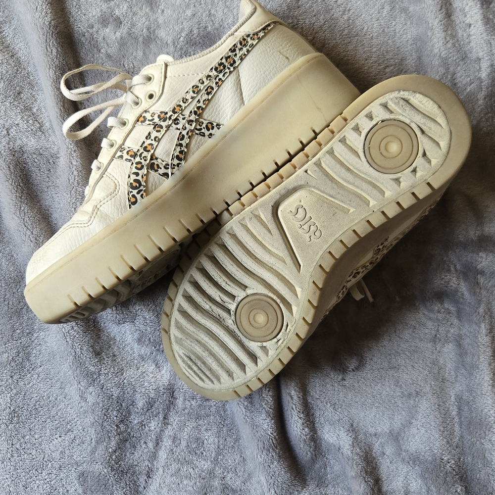 Asics White and Leopard Print Sneakers